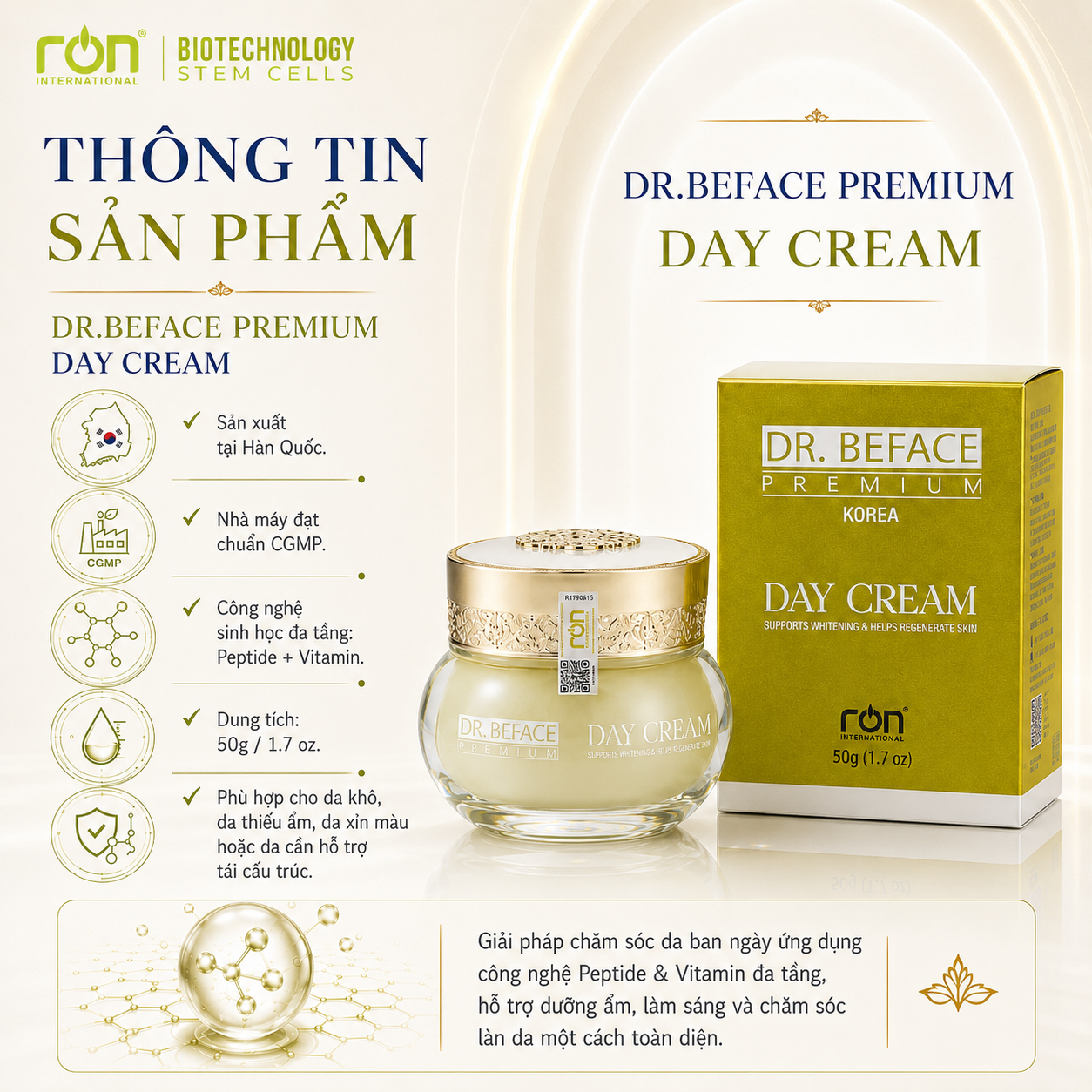 DAY CREAM Peptide Sinh Học Đa Tầng | Kem Dưỡng Phục Hồi &amp; Chống Lão Hóa Da Ban Ngày
